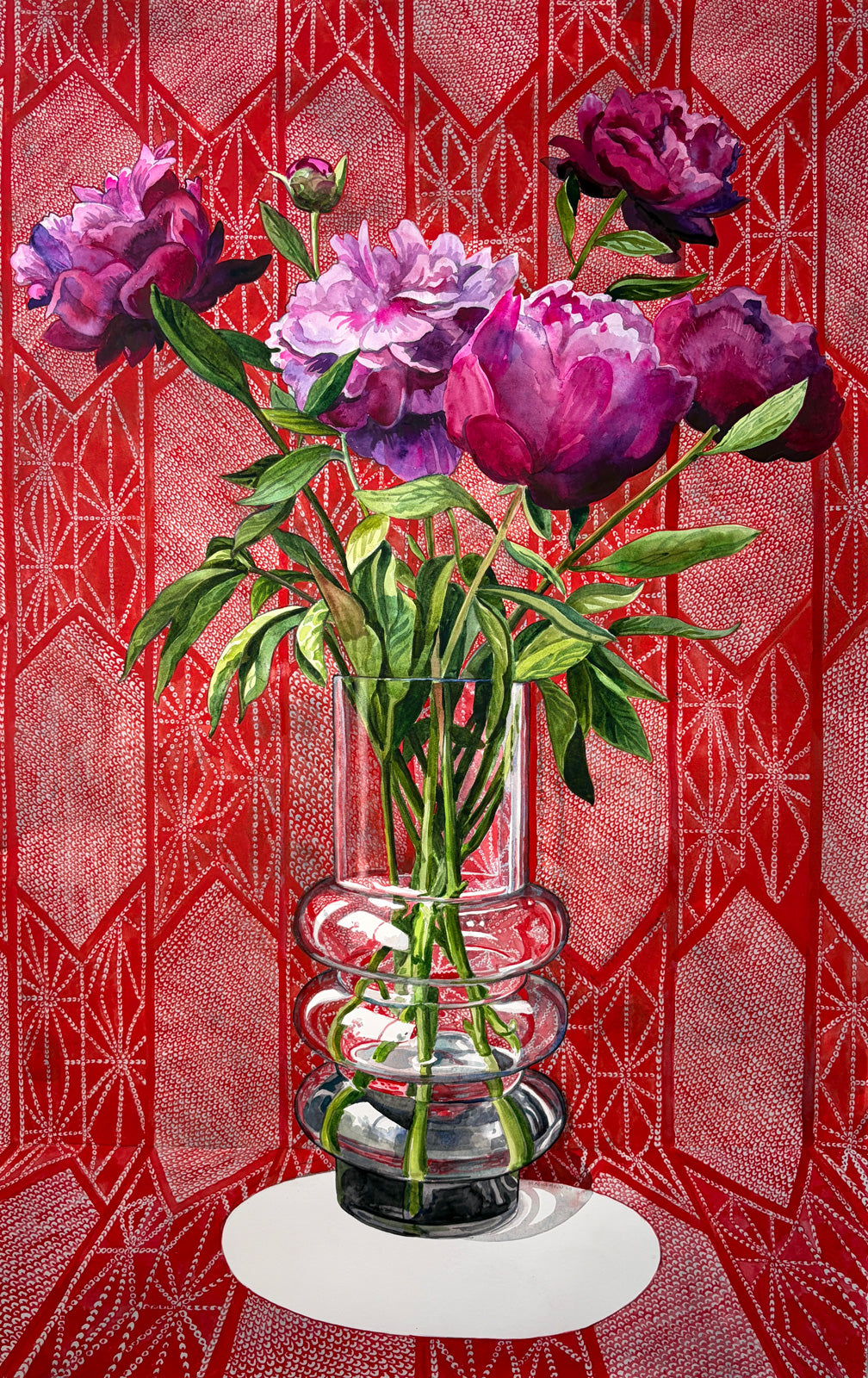 Peonies and Red Shibori