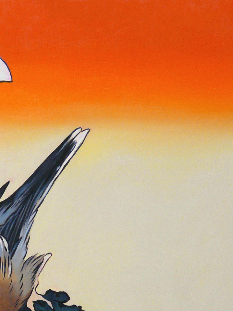 Java sparrow with magnolias after Hokusai