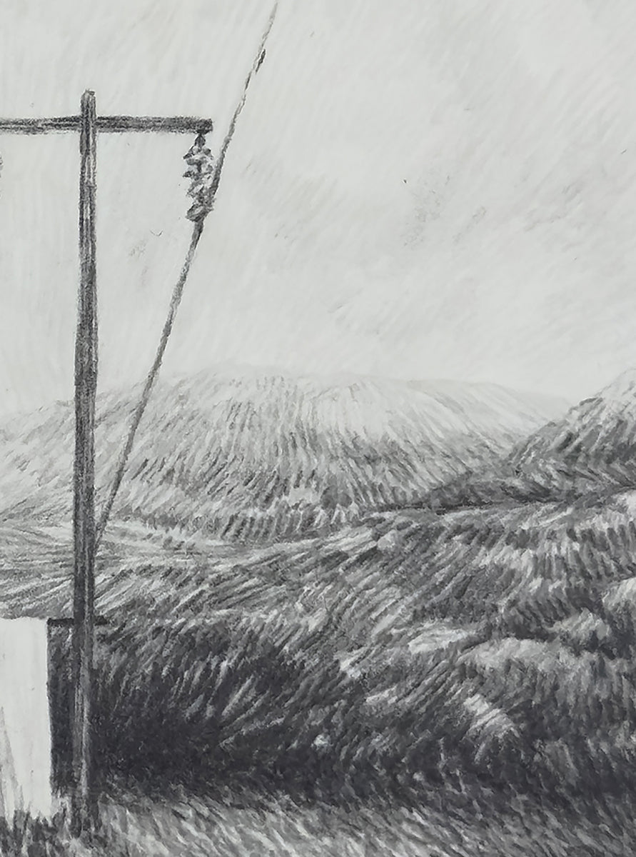 A field, power-lines, a shadow