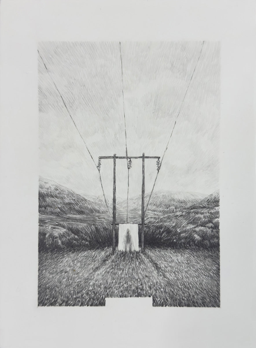 A field, power-lines, a shadow
