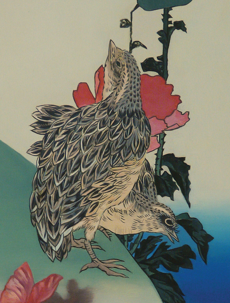 Quail and poppies after Hiroshige