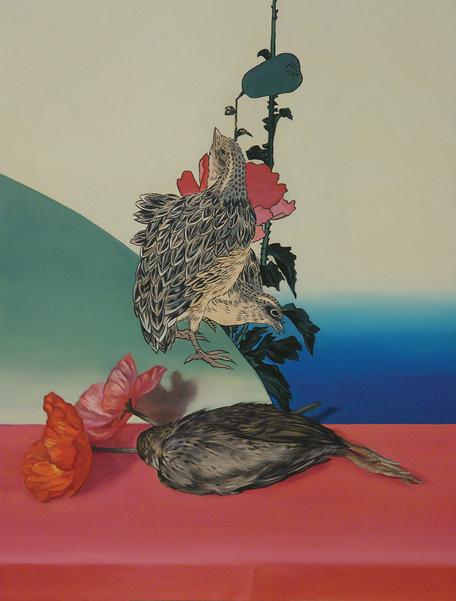 Quail and poppies after Hiroshige