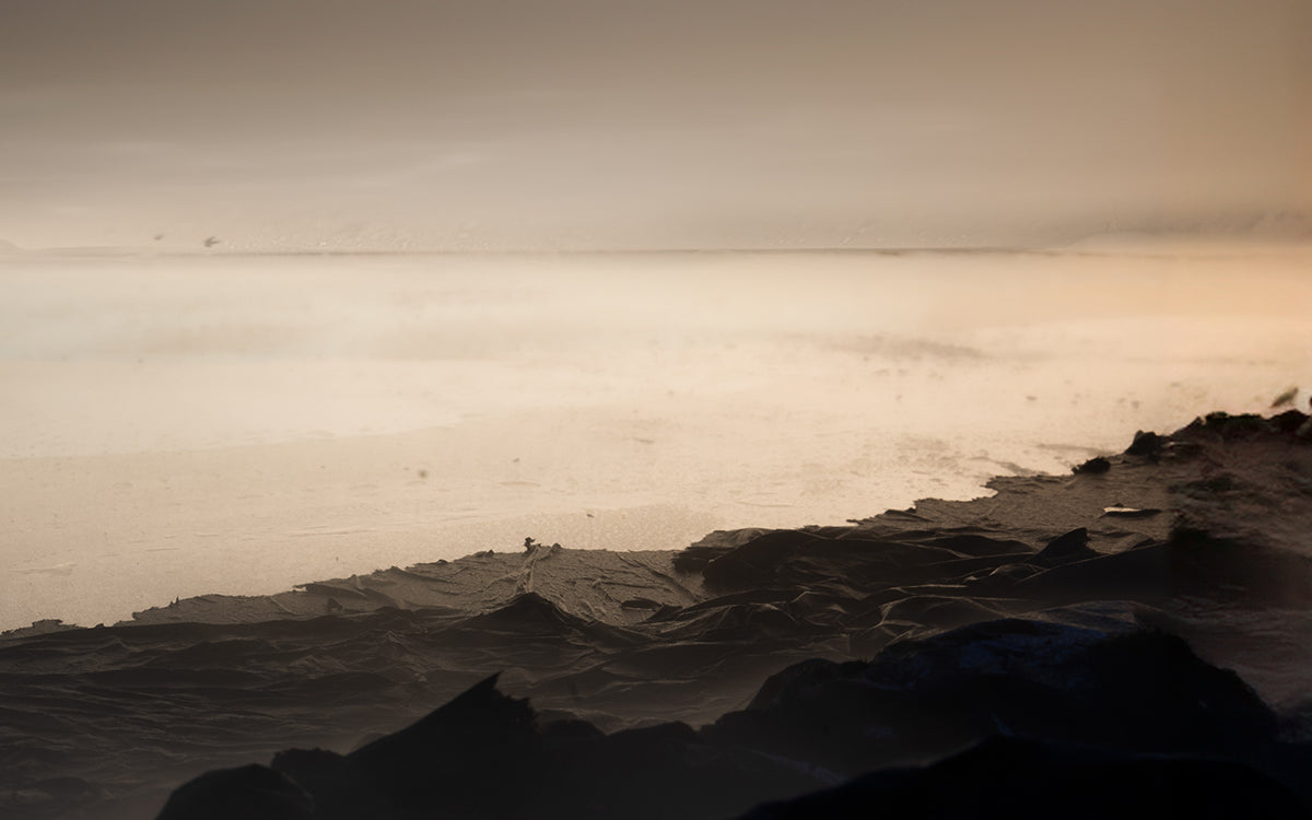 Ocean's Edge Reverie. Mountains Mist and Sunset Serenity