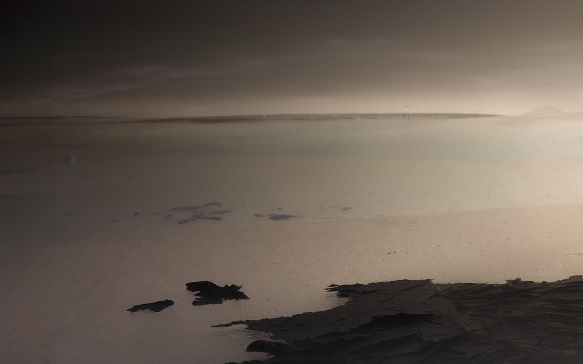 Ocean's Edge Reverie. Mountains Mist and Sunset Serenity