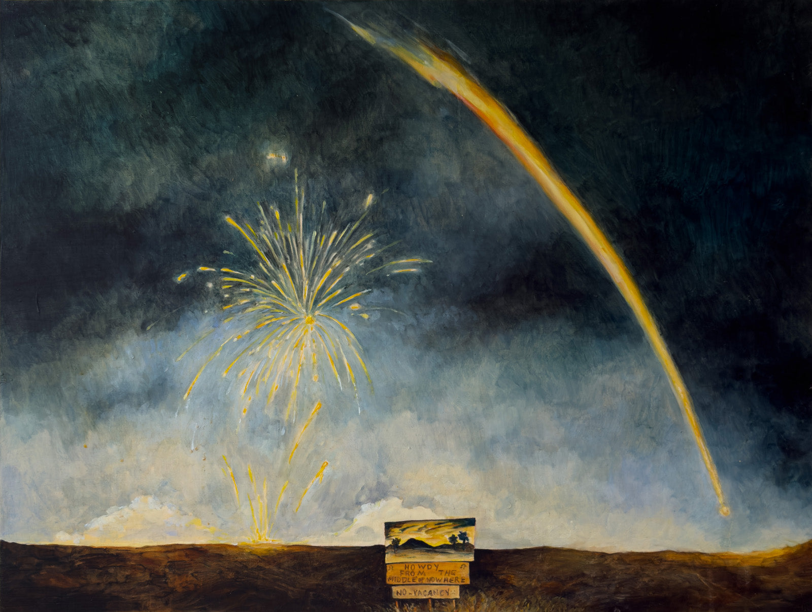 A billboard, firework and star