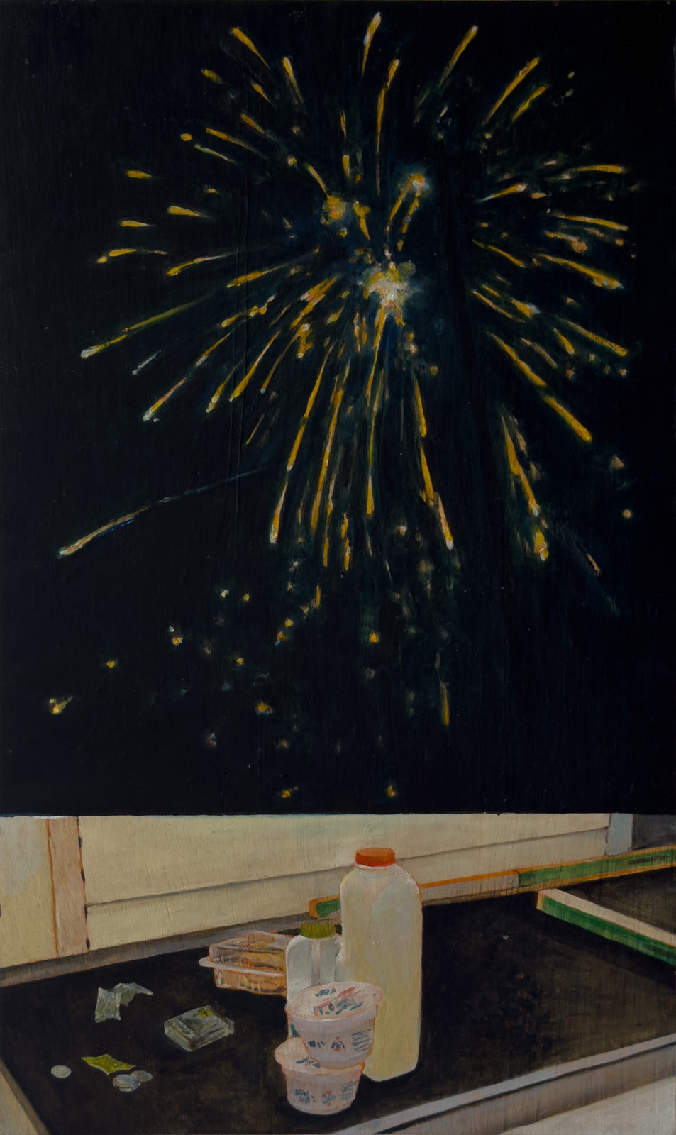 A firework and groceries