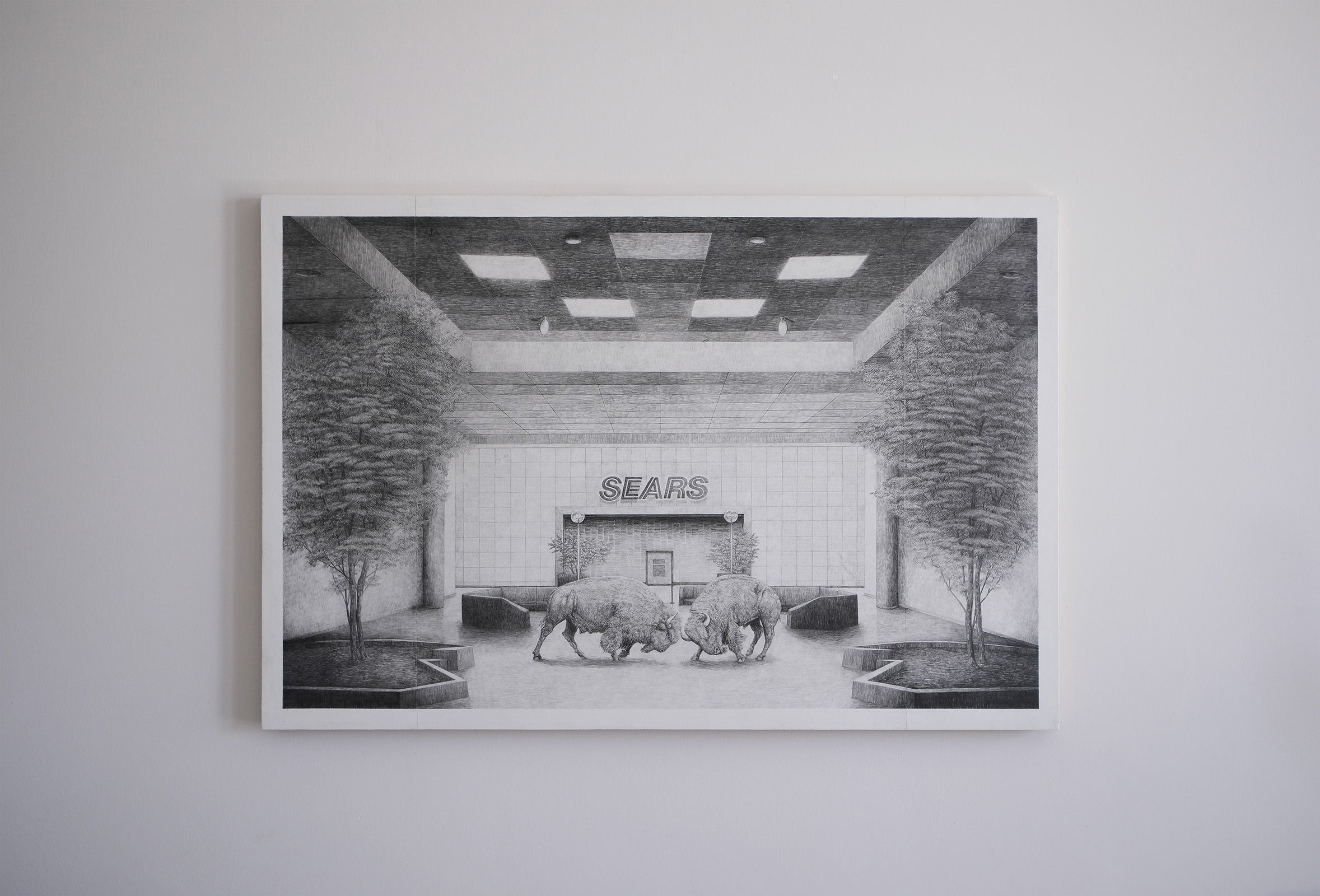 A mall interior and buffalo