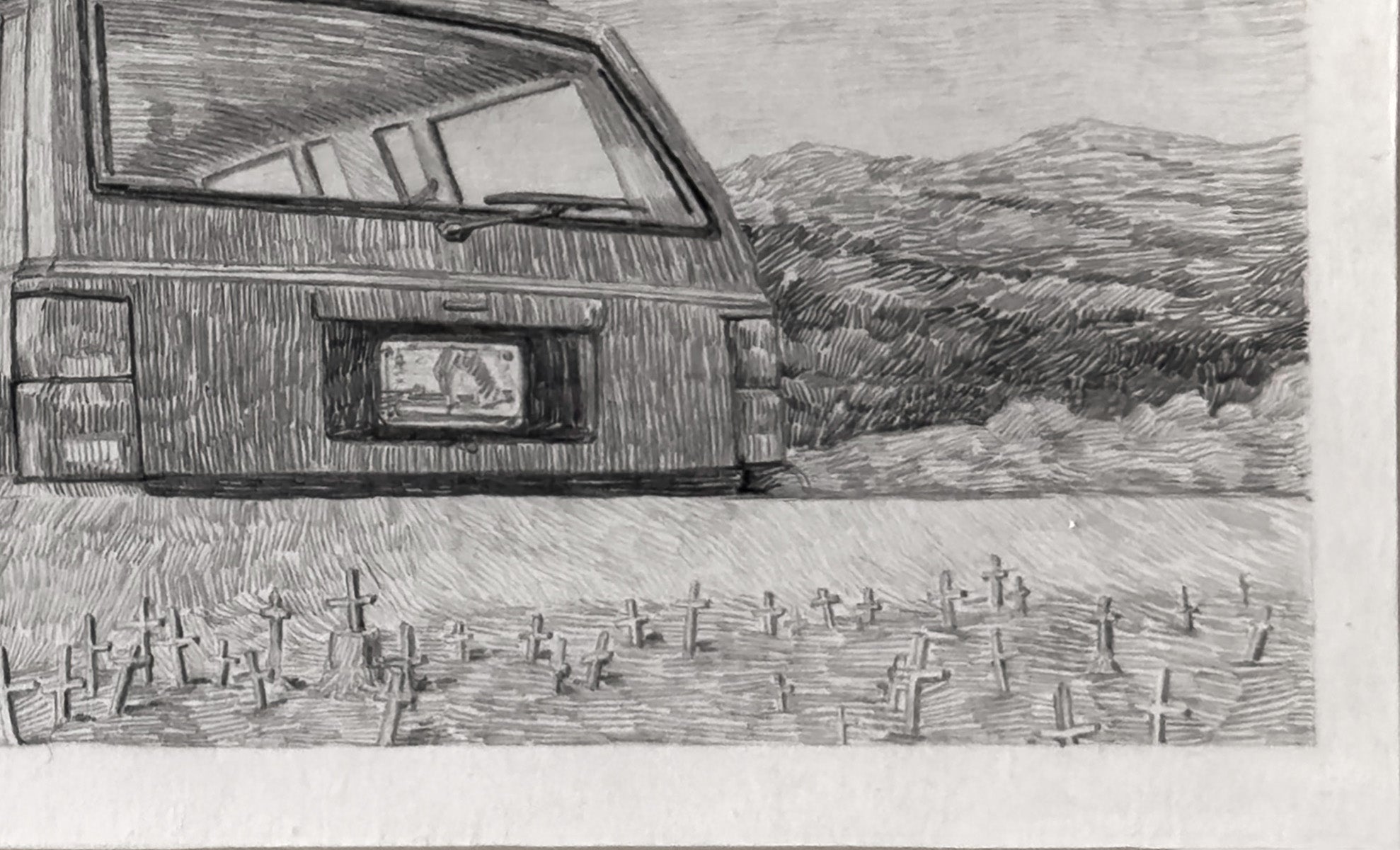 Car, meteor and crosses