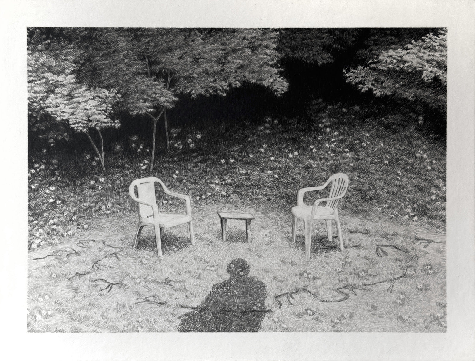 Pool chairs, bunting and shadows