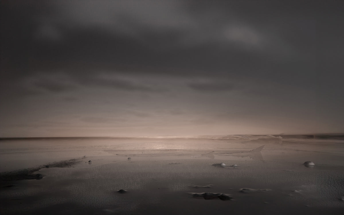 Monochrome Serenity. Rocks Clouds and Ocean Harmony