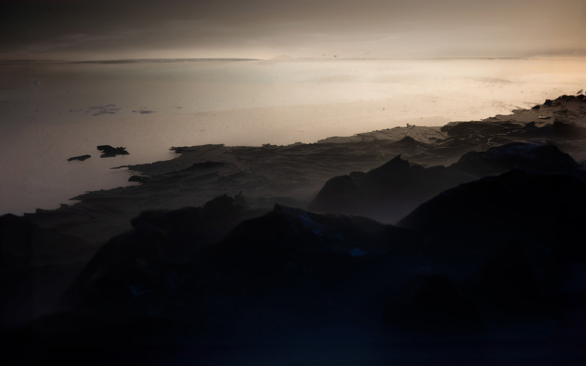 Ocean's Edge Reverie. Mountains Mist and Sunset Serenity