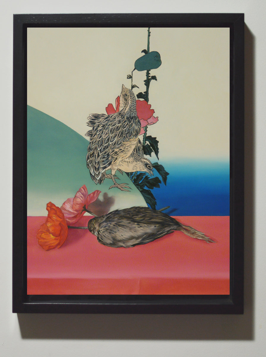 Quail and poppies after Hiroshige